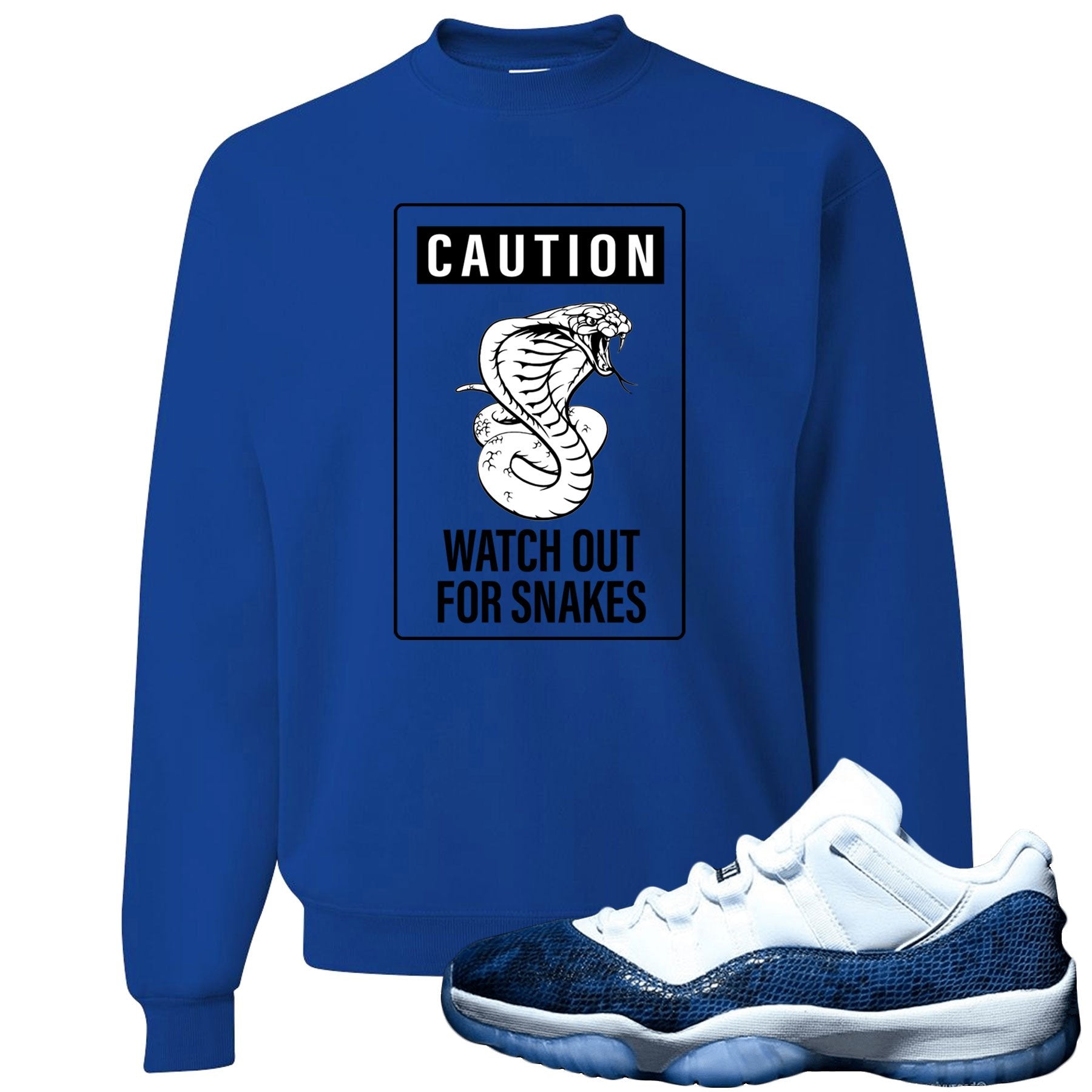 Snakeskin Low Blue 11s Crewneck Sweater | Caution of Snake, Royal Blue