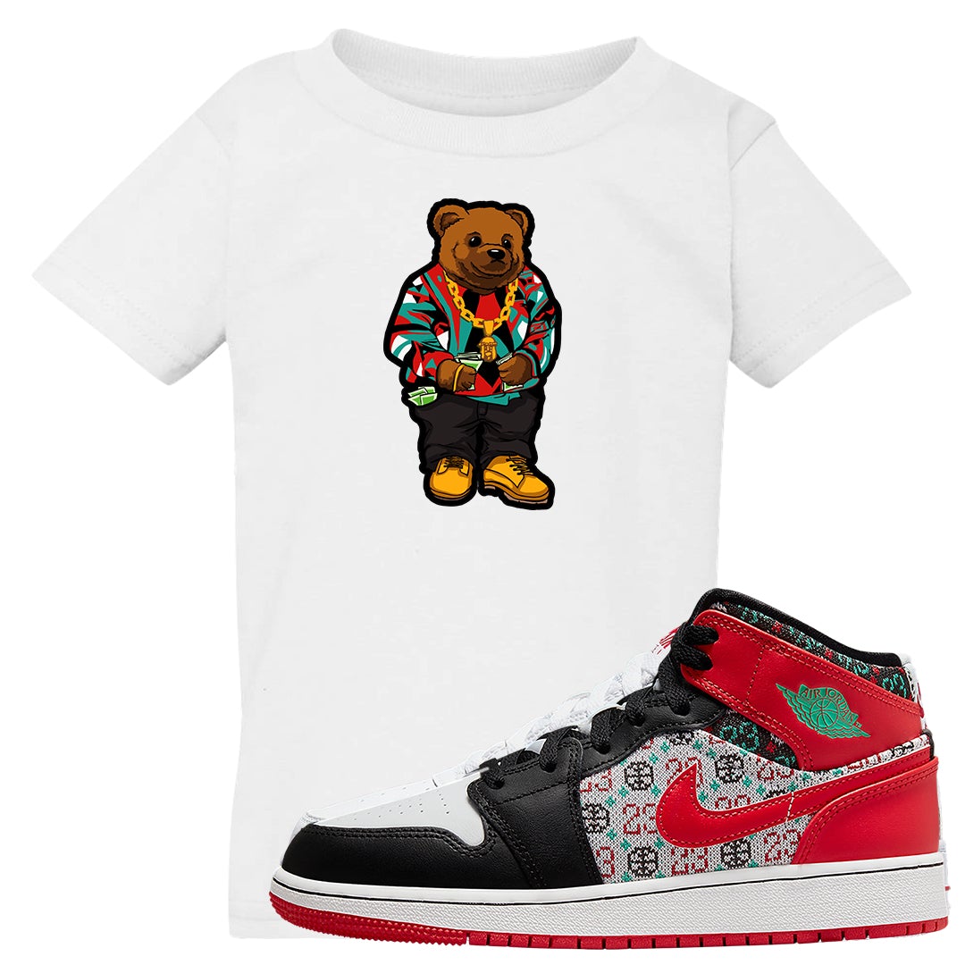 Ugly Sweater GS Mid 1s Kid's T Shirt | Sweater Bear, White