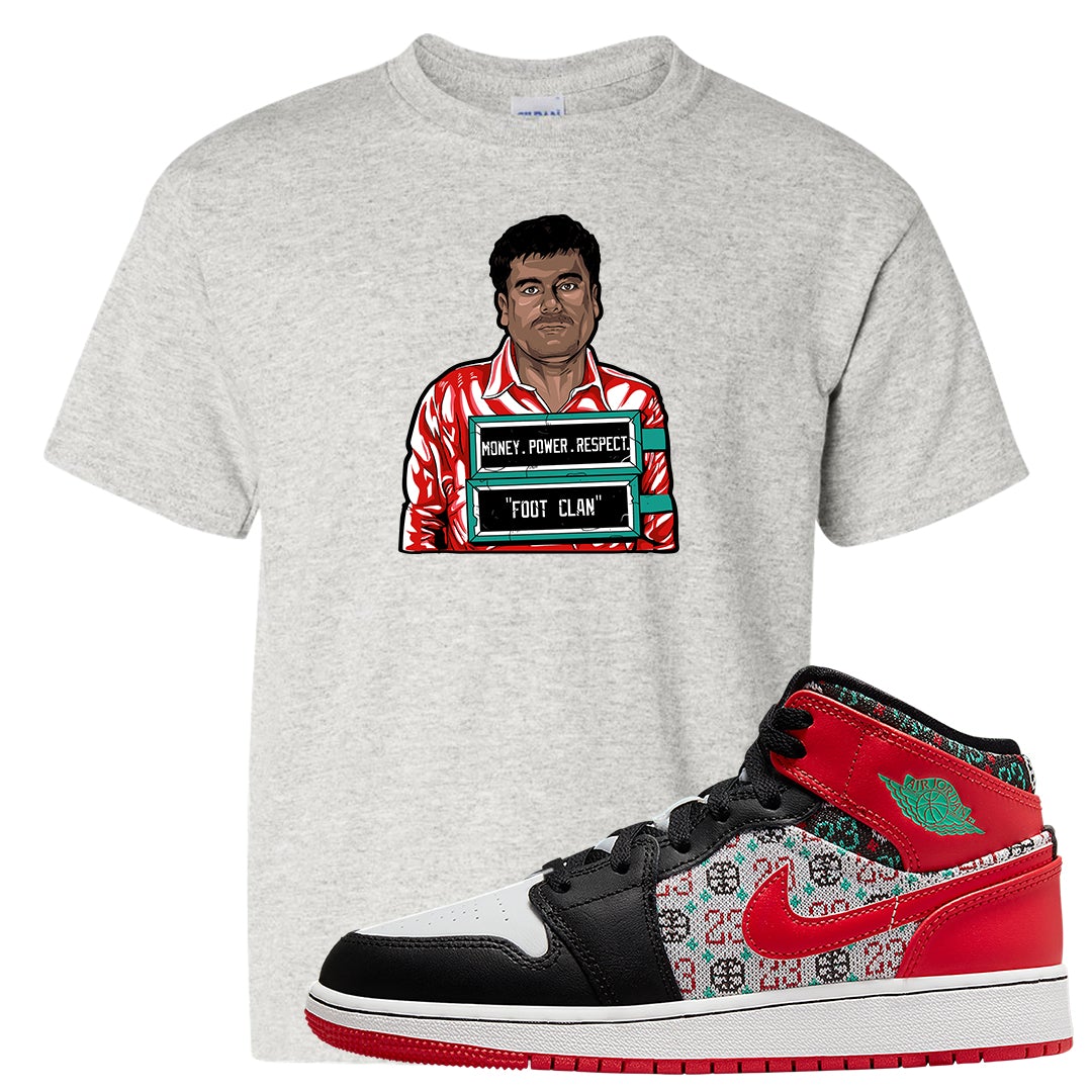 Ugly Sweater GS Mid 1s Kid's T Shirt | El Chapo Illustration, Ash