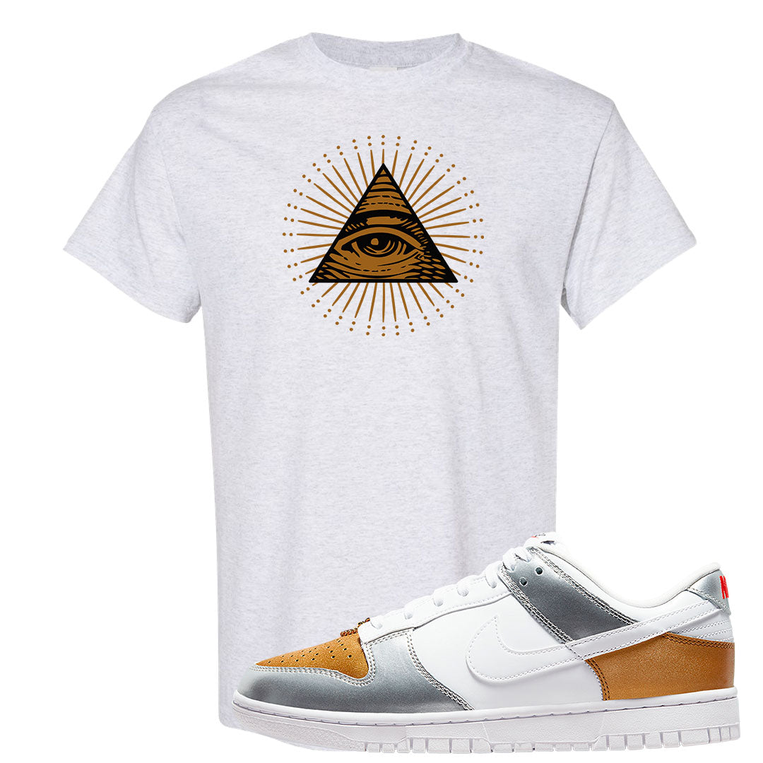 Gold Silver Red Low Dunks T Shirt | All Seeing Eye, Ash