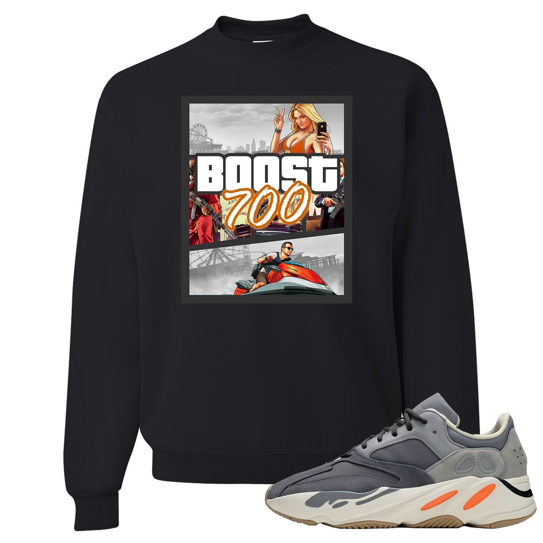 Yeezy Boost 700 Magnet GTA Cover Black Sneaker Matching Crewneck Sweatshirt