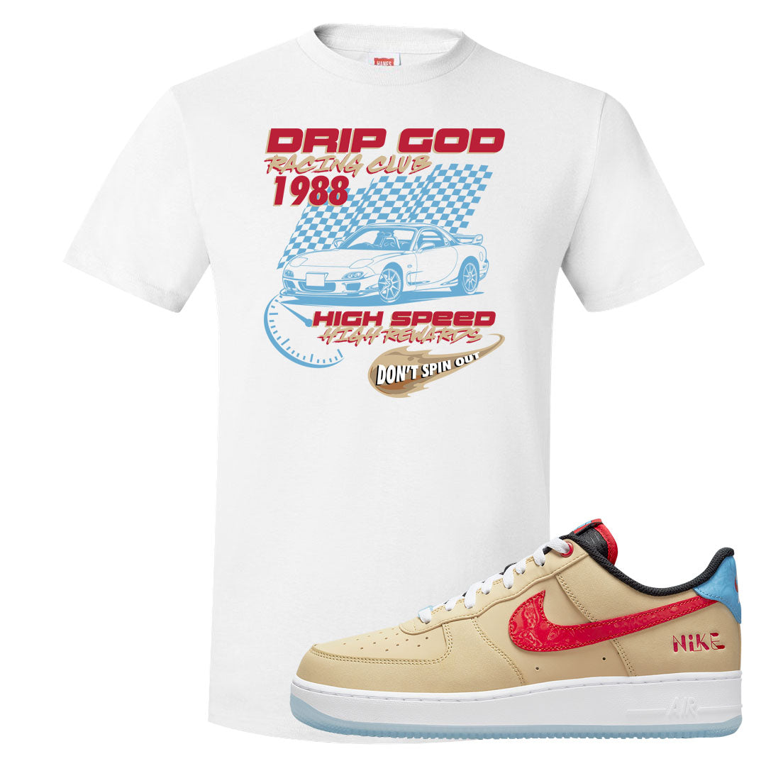 Satellite AF 1s T Shirt | Drip God Racing Club, White