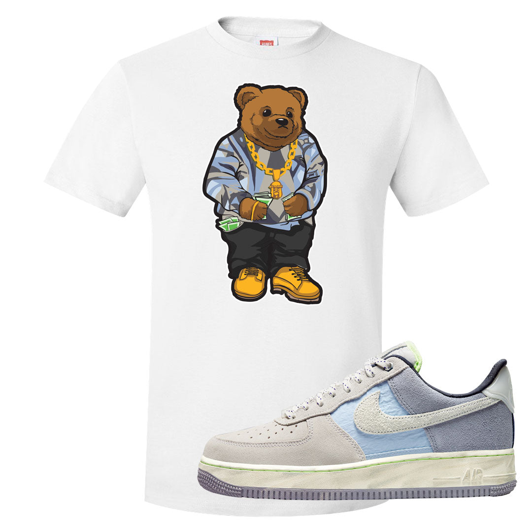 Womens Mountain White Blue AF 1s T Shirt | Sweater Bear, White