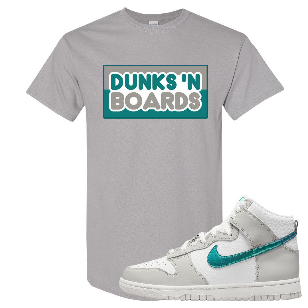 White Grey Turquoise High Dunks T Shirt | Dunks N Boards, Gravel