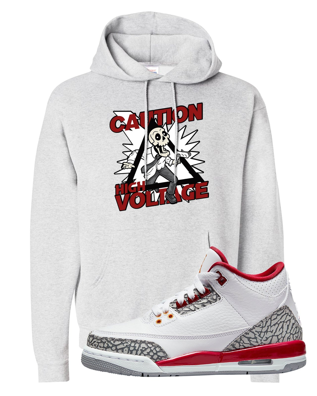 Cardinal Red 3s Hoodie | Caution High Voltage, Ash