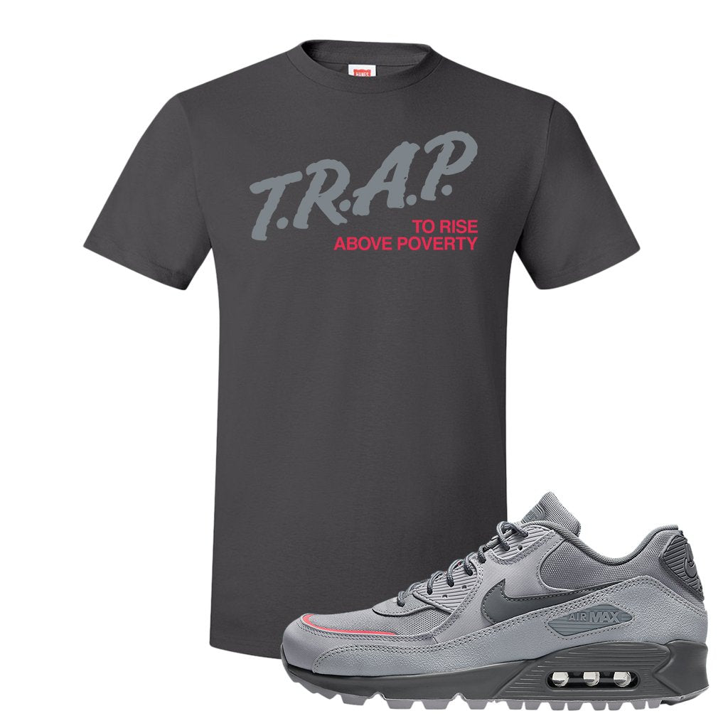 Wolf Grey Surplus 90s T Shirt | Trap To Rise Above Poverty, Smoke Grey