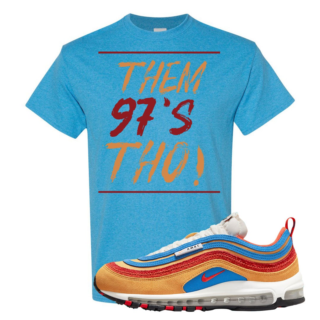 Tan AMRC 97s T Shirt | Them 97's Tho, Heather Sapphire