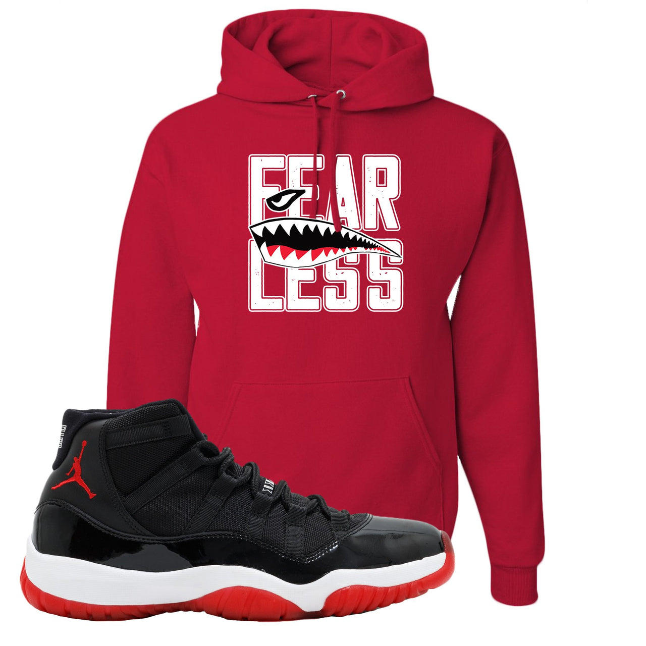 Jordan 11 Bred Fearless Red Sneaker Hook Up Pullover Hoodie