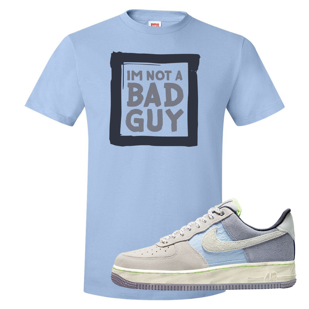 Womens Mountain White Blue AF 1s T Shirt | I'm Not A Bad Guy, Light Blue