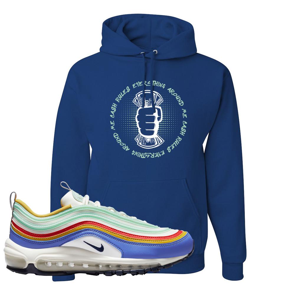 Multicolor 97s Hoodie | Cash Rules Everything Around Me, Royal