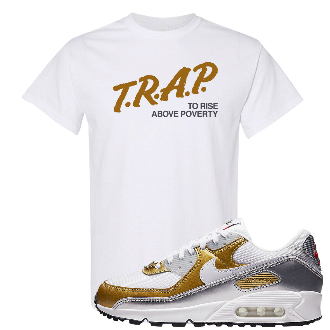 Gold Silver 90s T Shirt | Trap To Rise Above Poverty, White