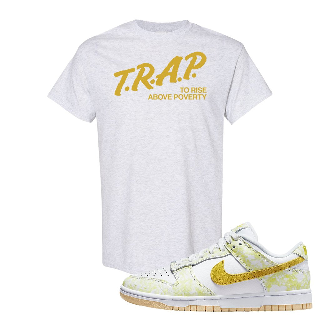 Yellow Strike Low Dunks T Shirt | Trap To Rise Above Poverty, Ash