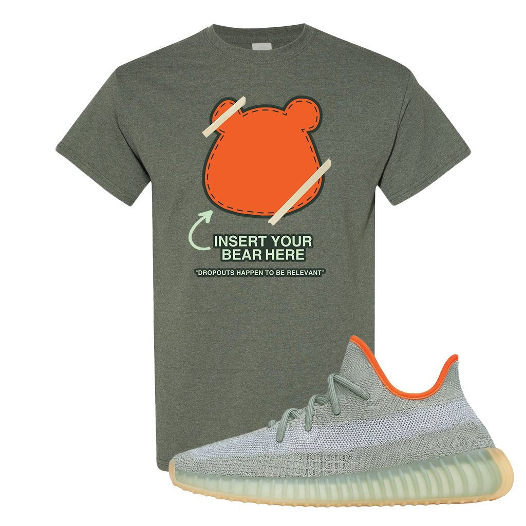 Yeezy 350 V2 Desert Sage Sneaker T Shirt |Insert Your Bear Here | Heather Military Green