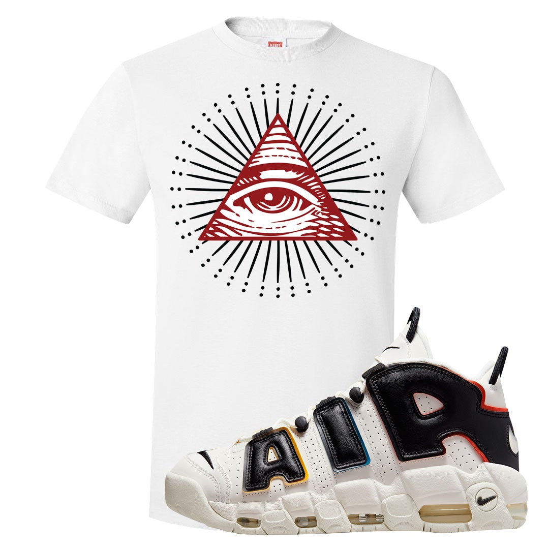 Multicolor Uptempos T Shirt | All Seeing Eye, White