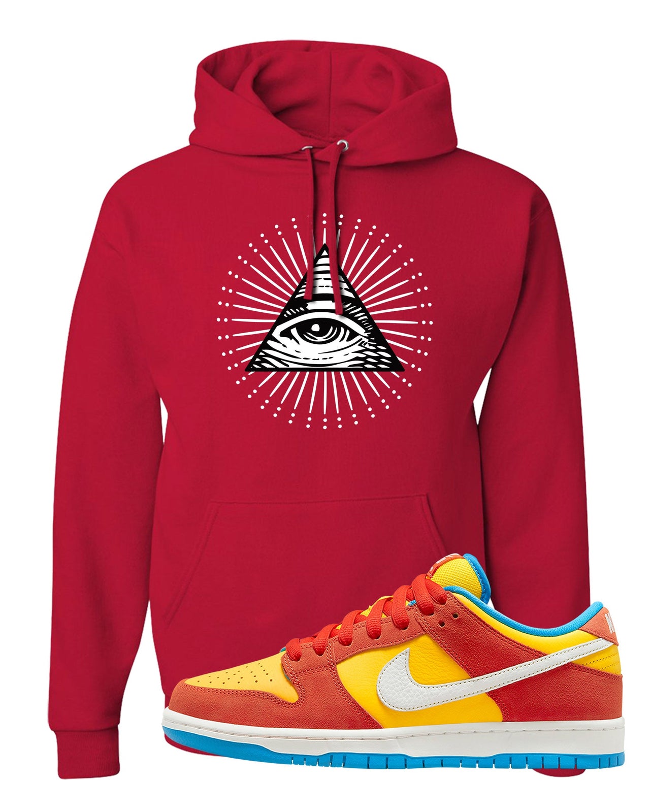 Habanero Red Gold Blue Low Dunks Hoodie | All Seeing Eye, Red