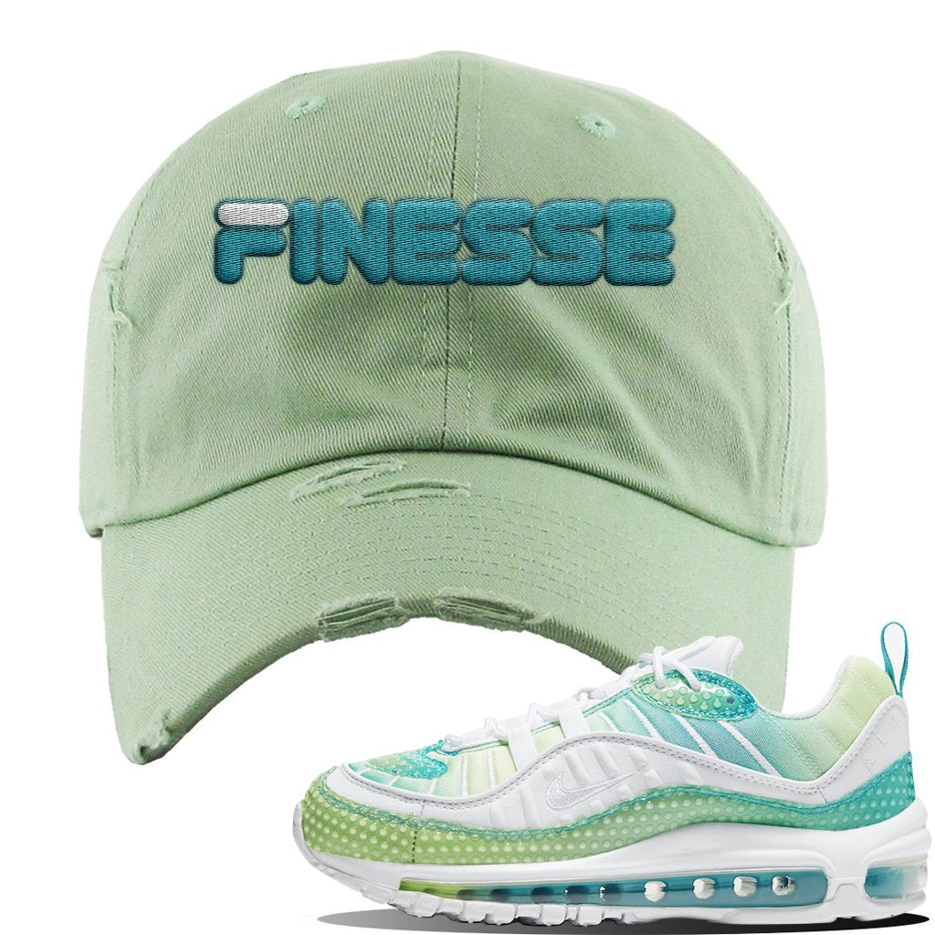WMNS Air Max 98 Bubble Pack Sneaker Sage Green Distressed Dad Hat | Hat to match Nike WMNS Air Max 98 Bubble Pack Shoes | Finesse