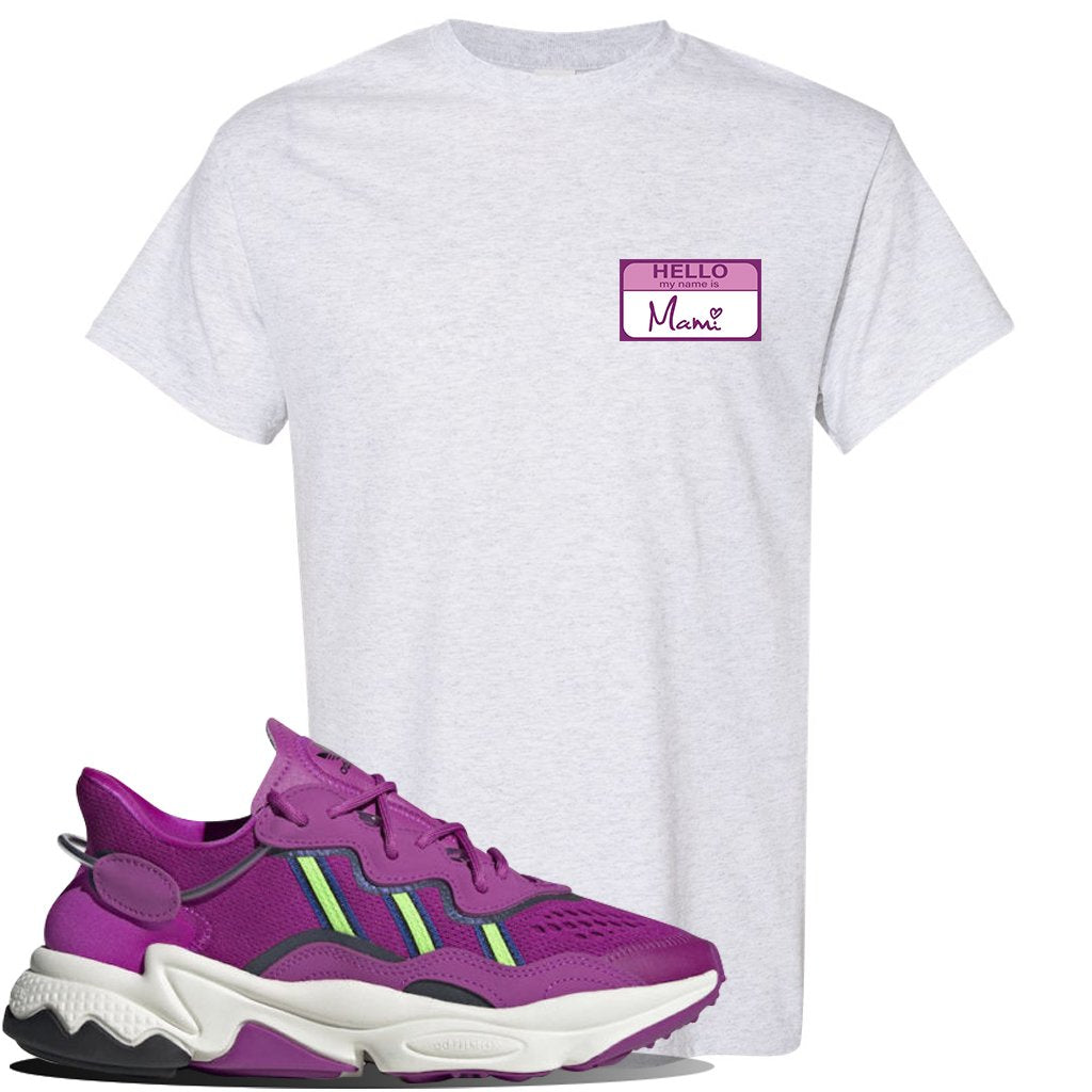 Ozweego Vivid Pink Sneaker Ash T Shirt | Tees to match Adidas Ozweego Vivid Pink Shoes | Hello my Name is Mami