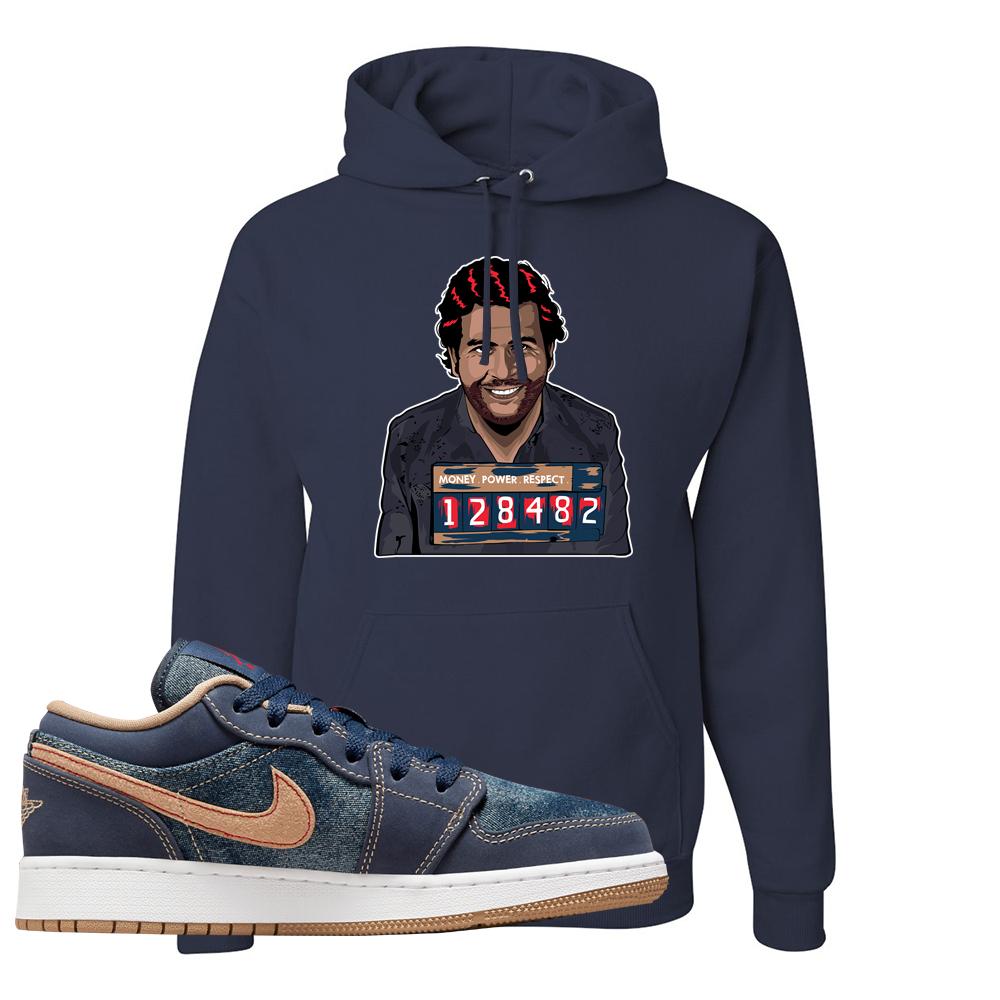 Denim Gum Bottom Low 1s Hoodie | Escobar Illustration, Navy Blue