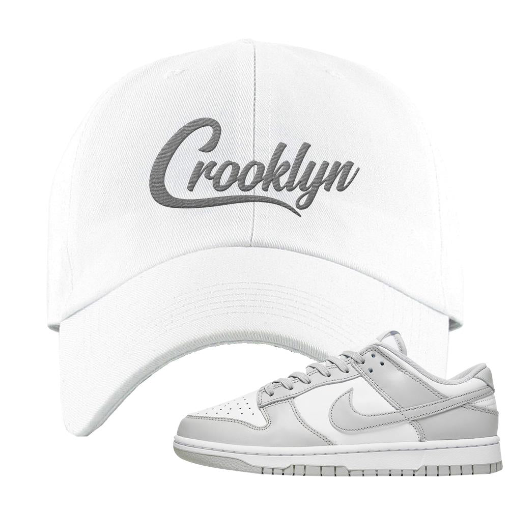 Grey Fog Low Dunks Dad Hat | Crooklyn, White