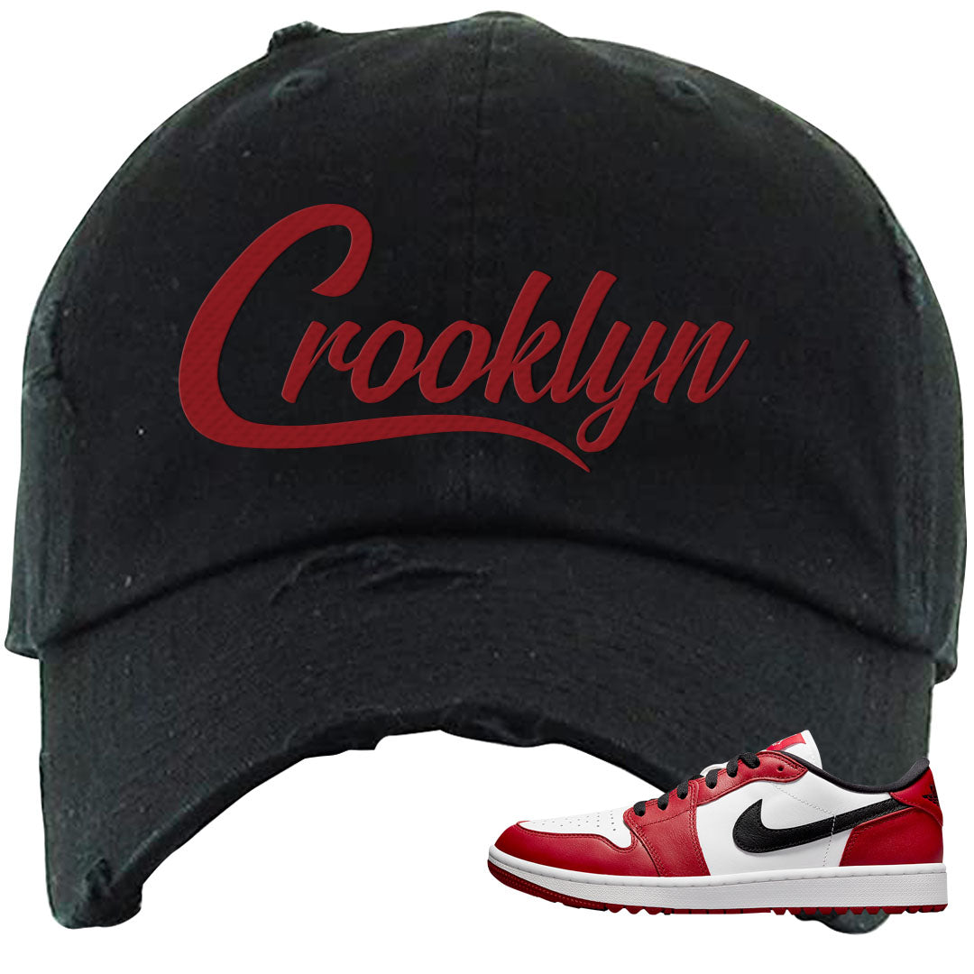 Chicago Golf Low 1s Distressed Dad Hat | Crooklyn, Black