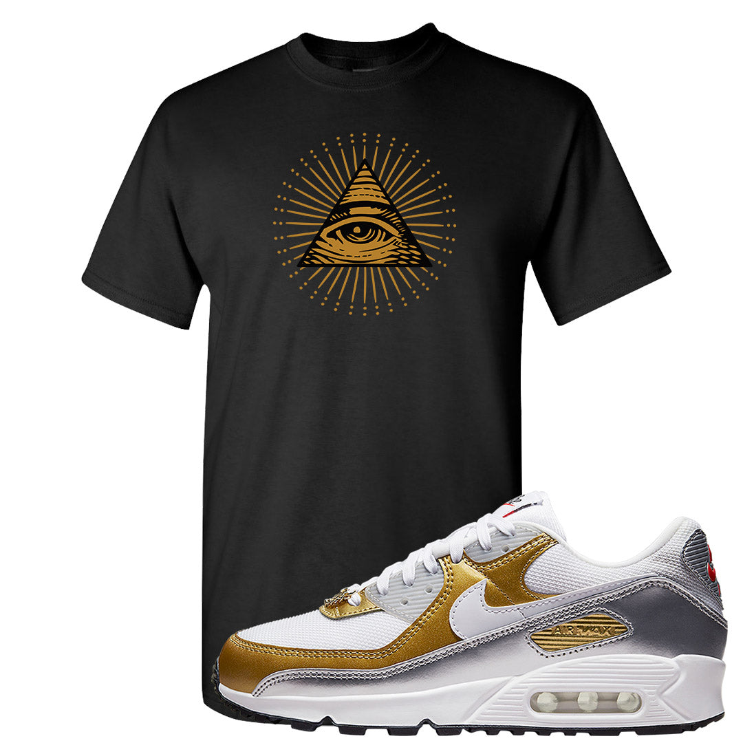 Gold Silver 90s T Shirt | All Seeing Eye, Black