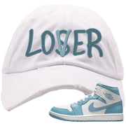 University Blue Mid 1s Distressed Dad Hat | Lover, White