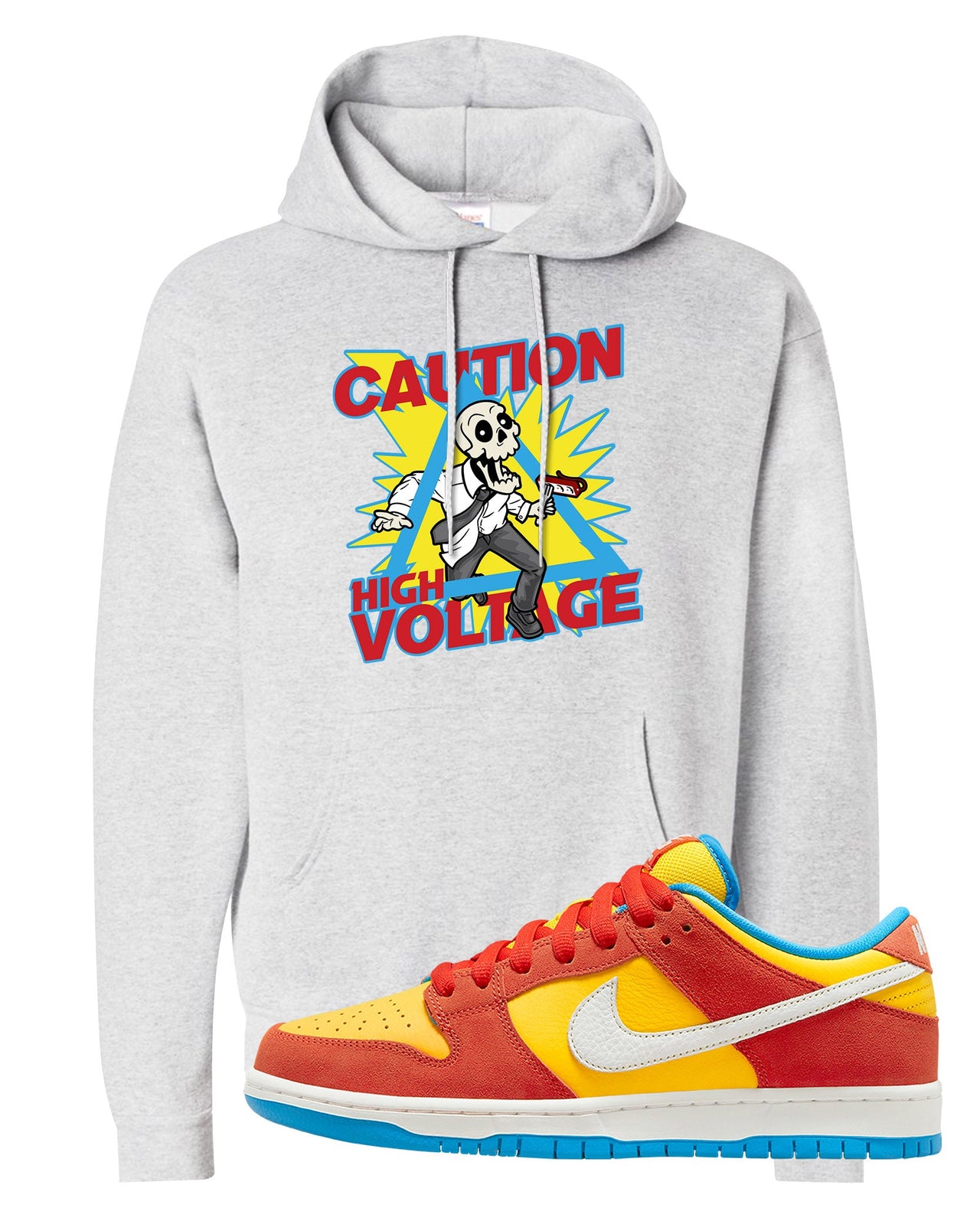 Habanero Red Gold Blue Low Dunks Hoodie | Caution High Voltage, Ash