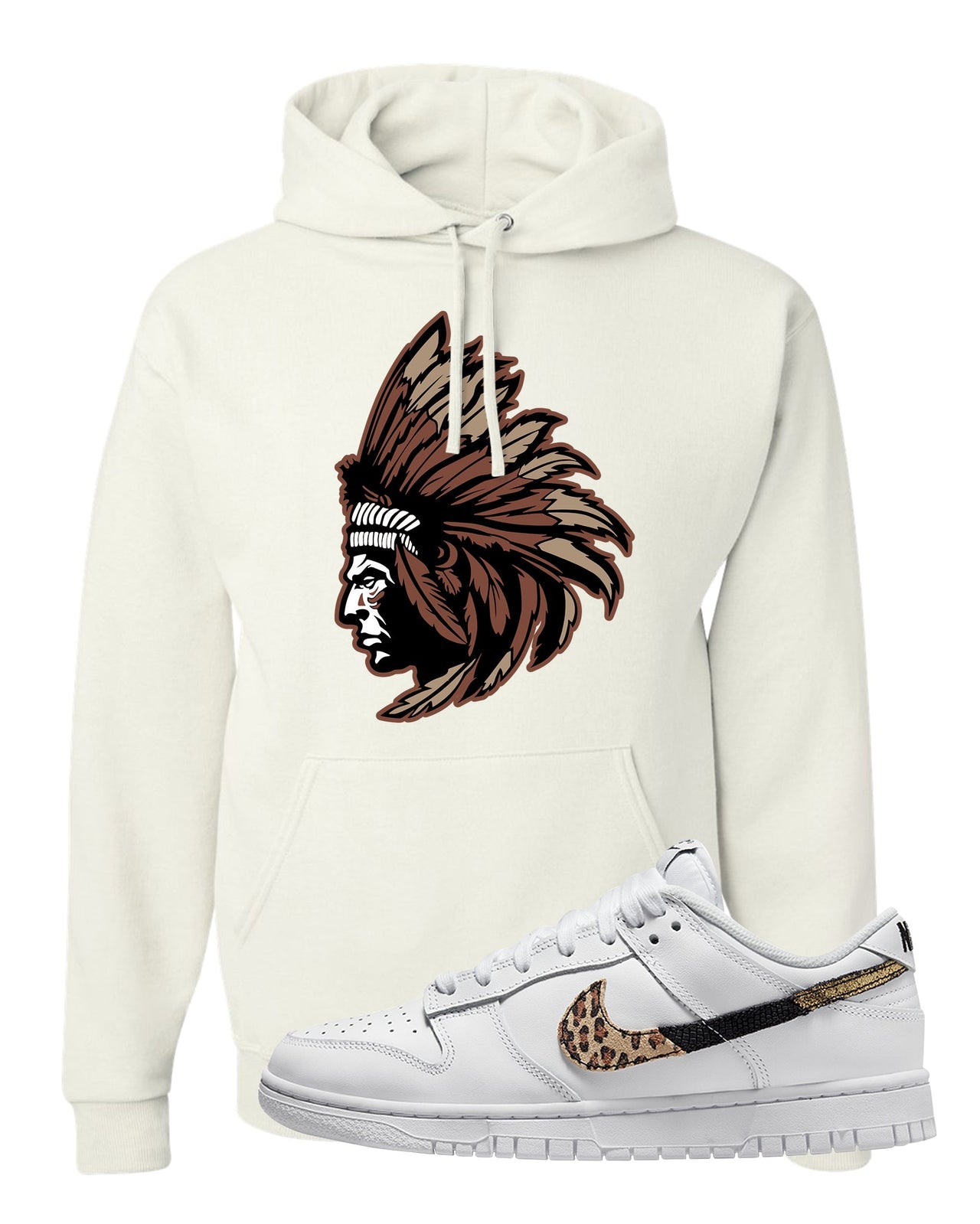 Primal White Leopard Low Dunks Hoodie | Indian Chief, White