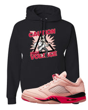 Arctic Pink Low 5s Hoodie | Caution High Voltage, Black