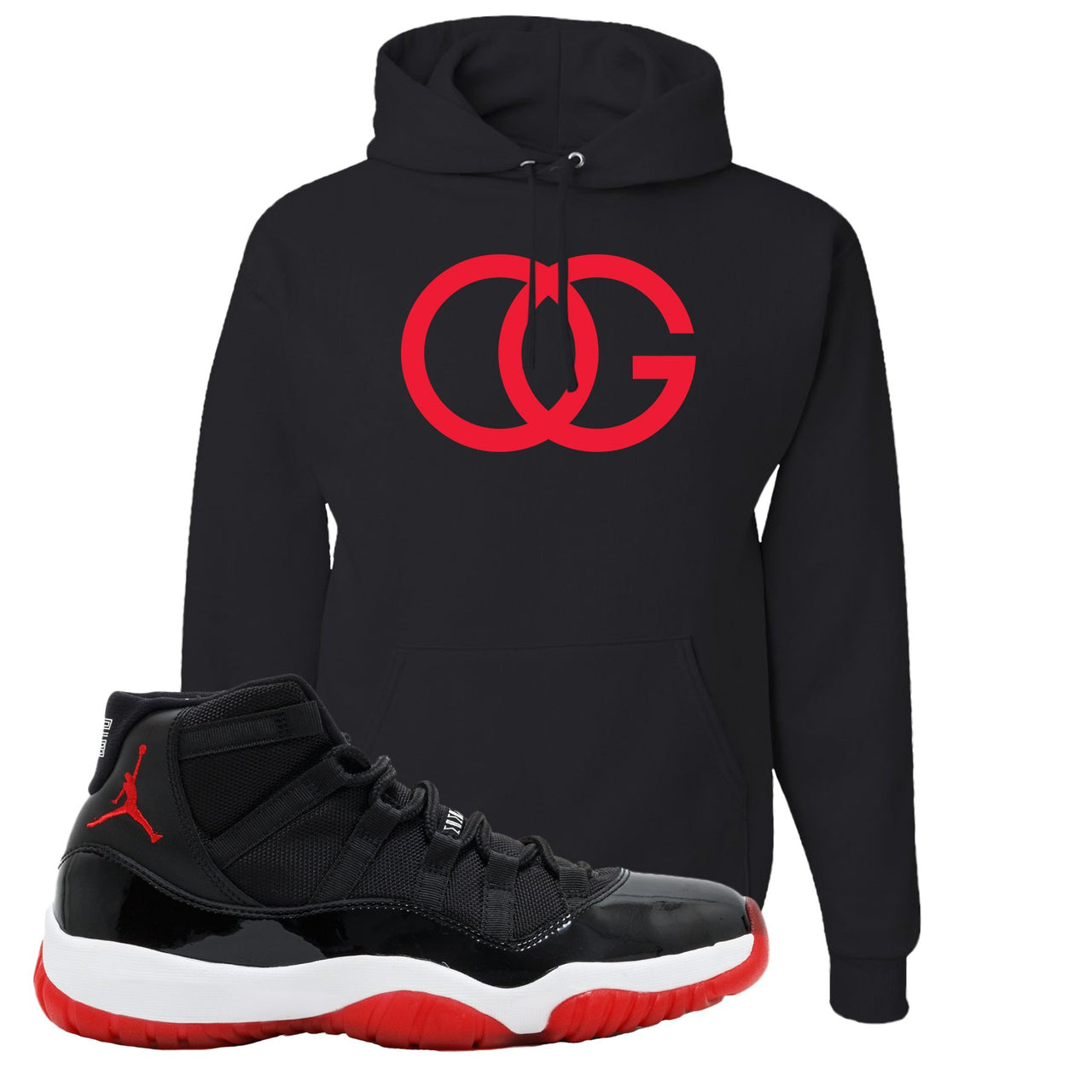Jordan 11 Bred OG Black Sneaker Hook Up Pullover Hoodie