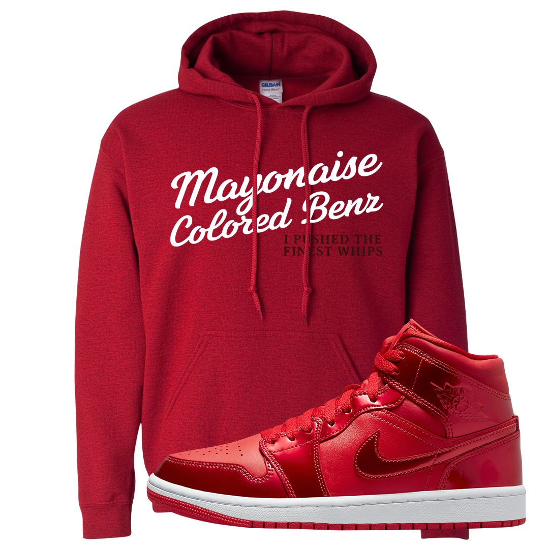 University Red Pomegranate Mid 1s Hoodie | Mayonaise Colored Benz, Red