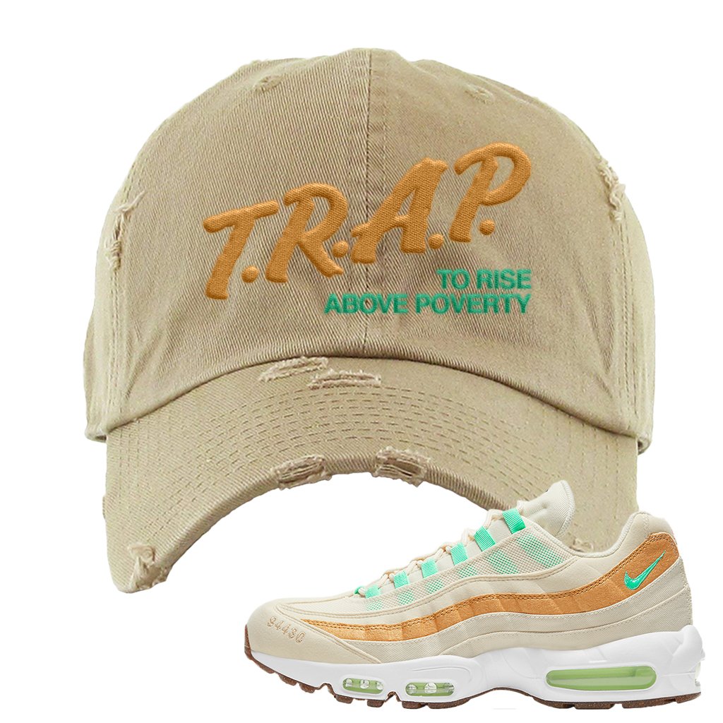 Happy Pineapple 95s Distressed Dad Hat | Trap To Rise Above Poverty, Khaki