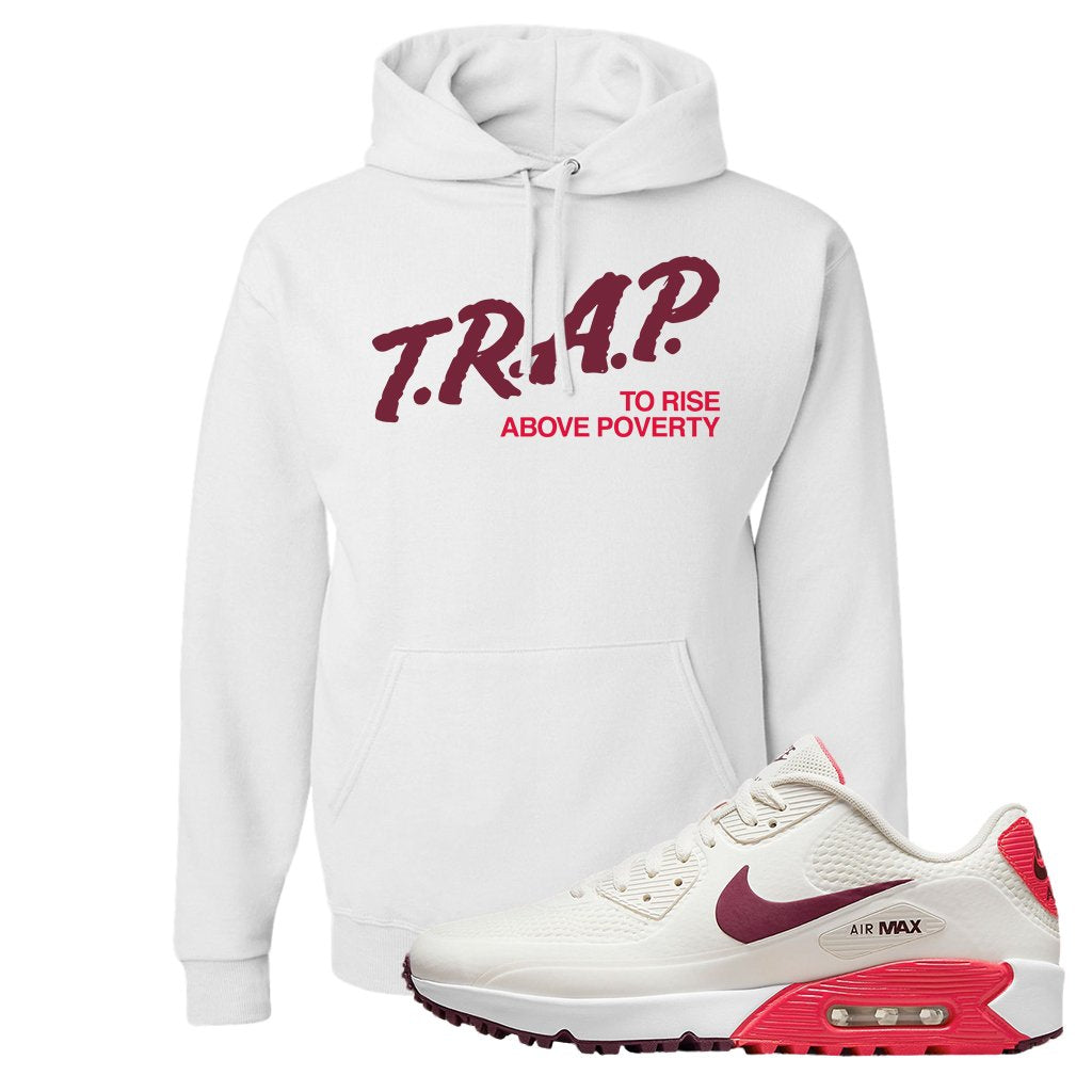 Fusion Red Dark Beetroot Golf 90s Hoodie | Trap To Rise Above Poverty, White