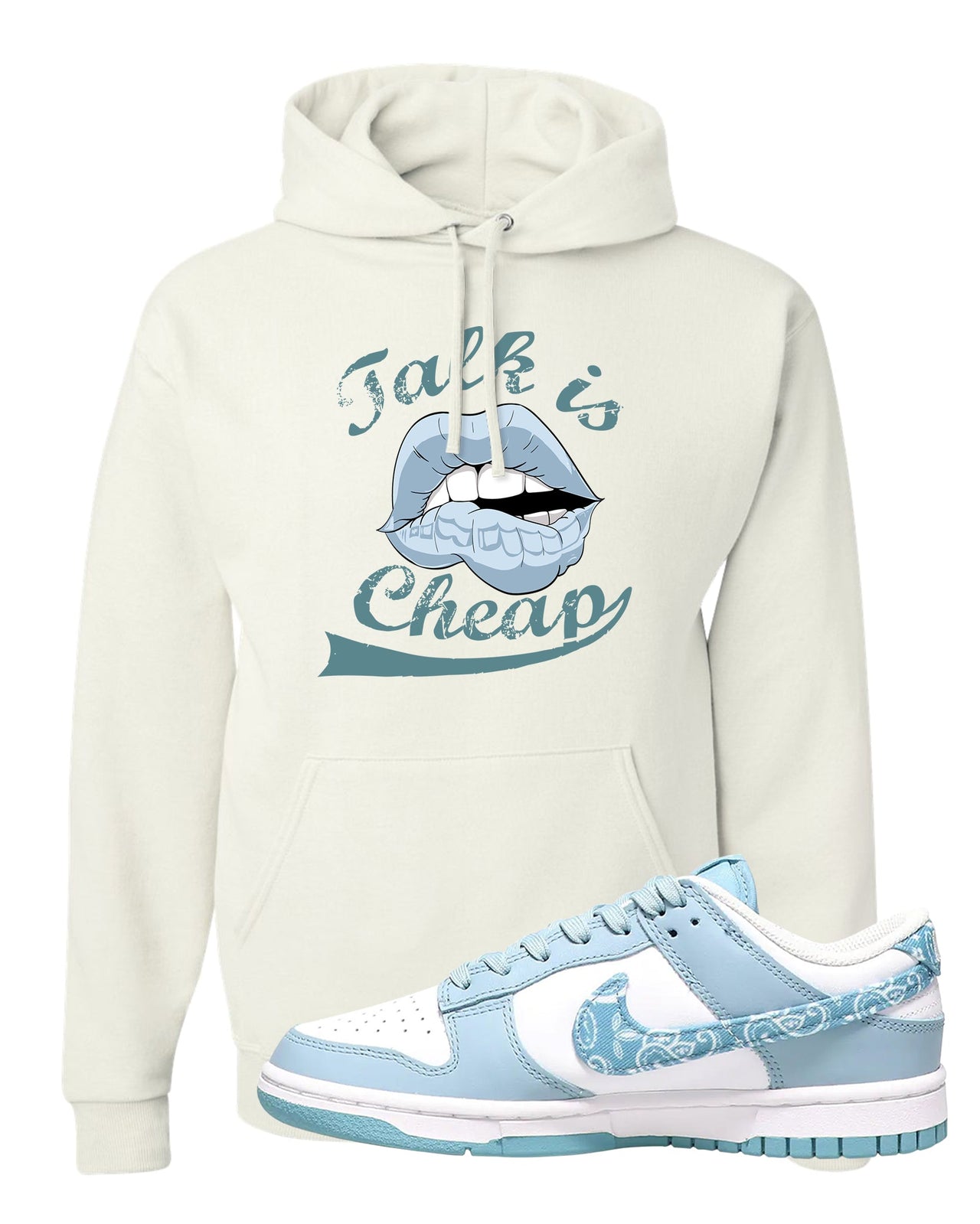 Paisley Light Blue Low Dunks Hoodie | Talk Is Cheap, White
