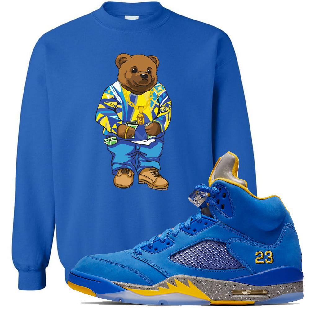 This blue sweater will match great with your Jordan 5 Alternate Laney JSP shoes