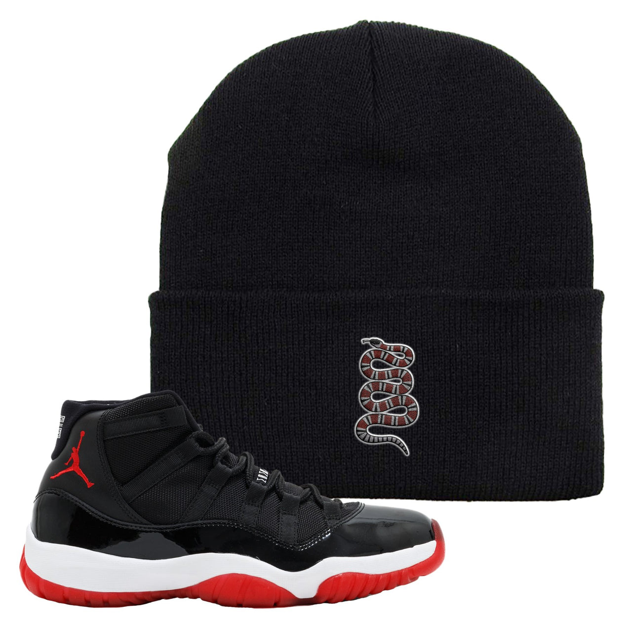Jordan 11 Bred Coiled Snake Black Sneaker Hook Up Beanie