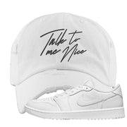 Triple White Golf Low 1s Distressed Dad Hat | Talk To Me Nice, White