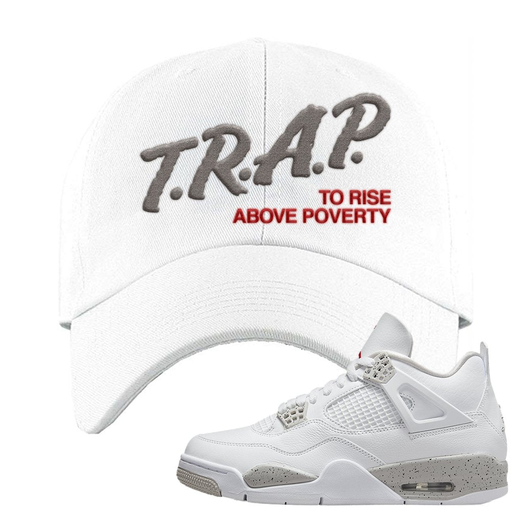 Tech Grey 4s Dad Hat | Trap To Rise Above Poverty, White