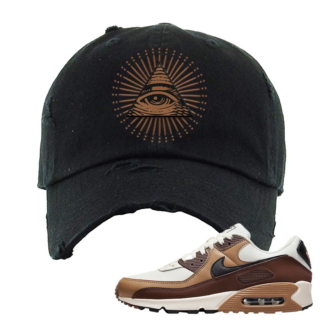 Air Max 90 Dark Driftwood Distressed Dad Hat | All Seeing Eye, Black