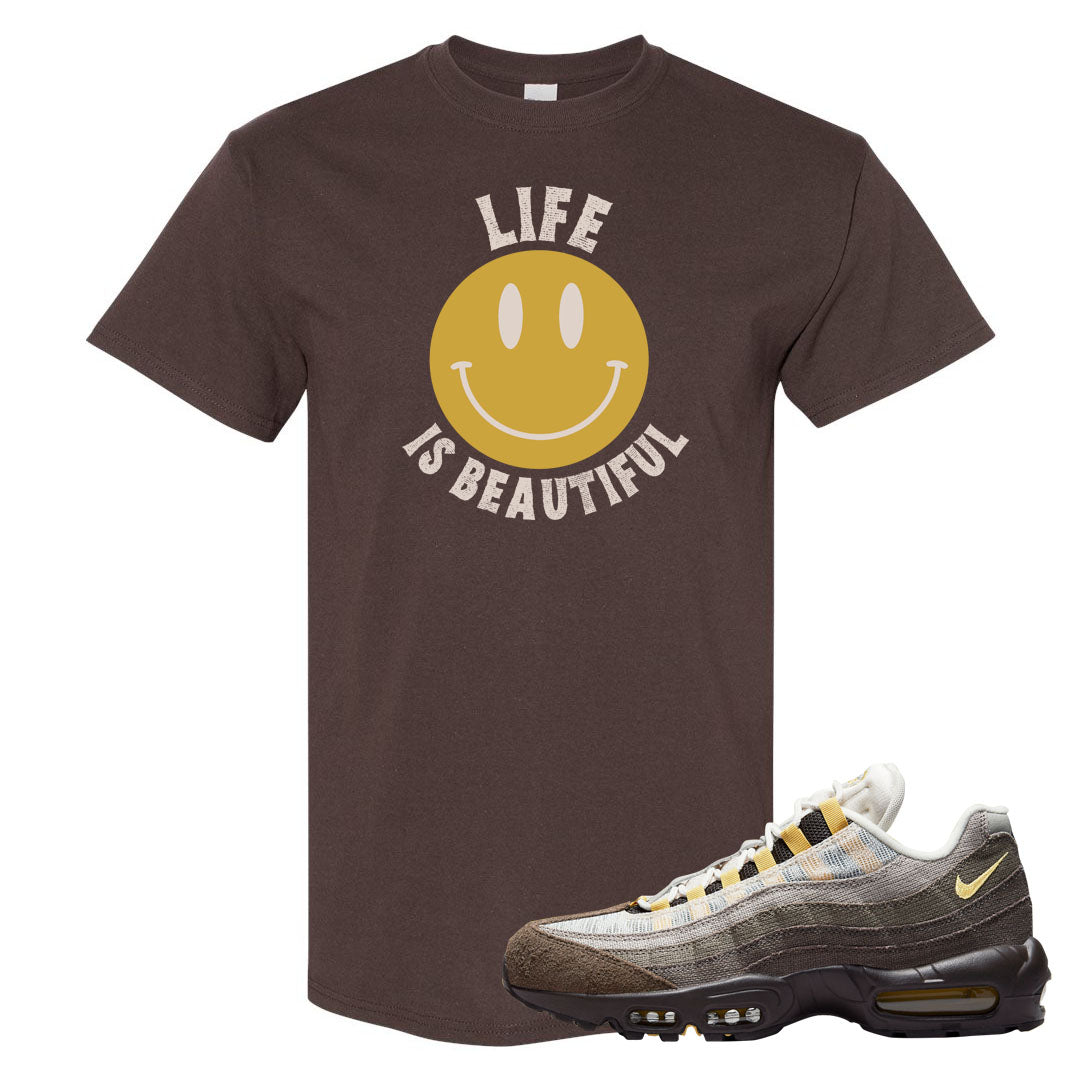 Ironstone Hemp 95s T Shirt | Smile Life Is Beautiful, Chocolate