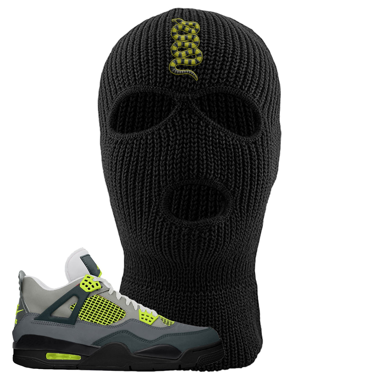 Jordan 4 Neon Sneaker Black Distressed Dad Hat | Hat to match Nike Air Jordan 4 Neon Shoes | Coiled Snake
