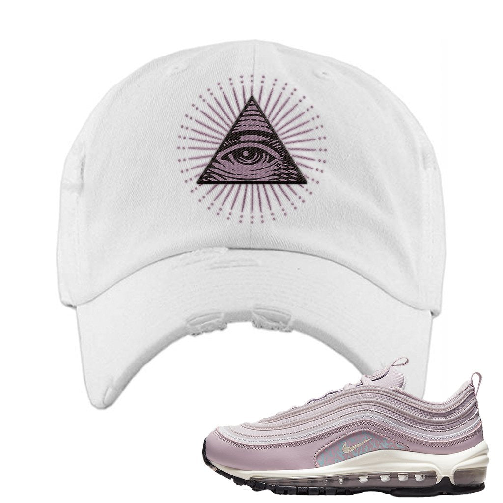 Pastel Purple 97s Distressed Dad Hat | All Seeing Eye, White