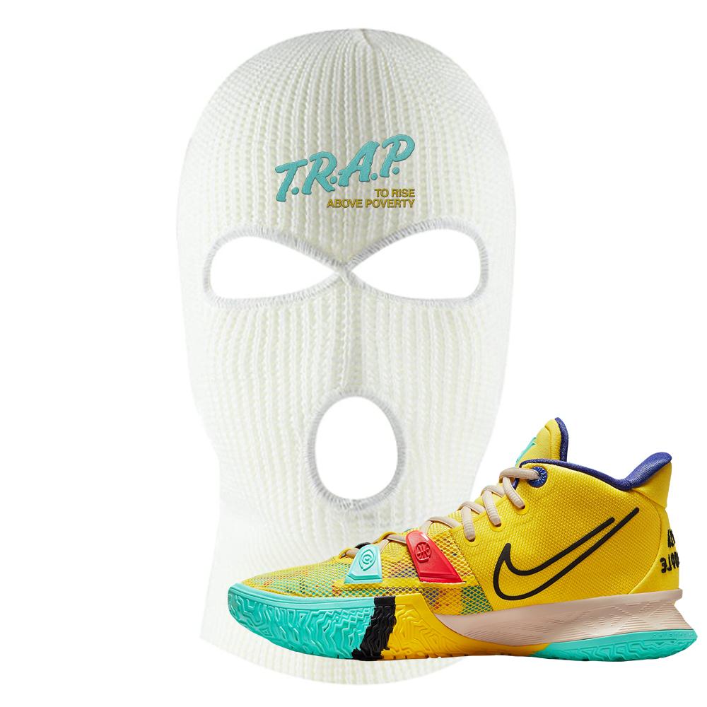 1 World 1 People Yellow 7s Ski Mask | Trap To Rise Above Poverty, White