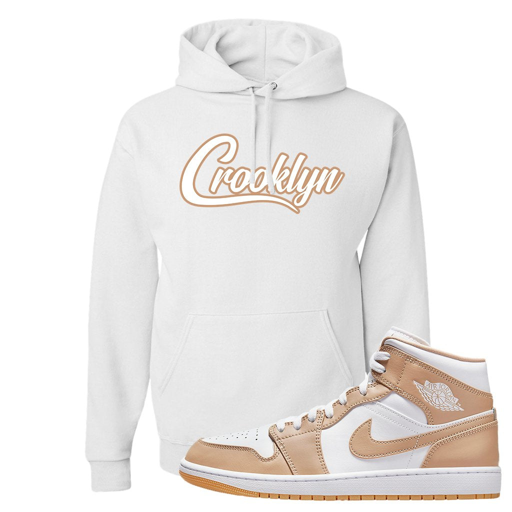 Air Jordan 1 Mid Tan Leather Hoodie | Crooklyn, White