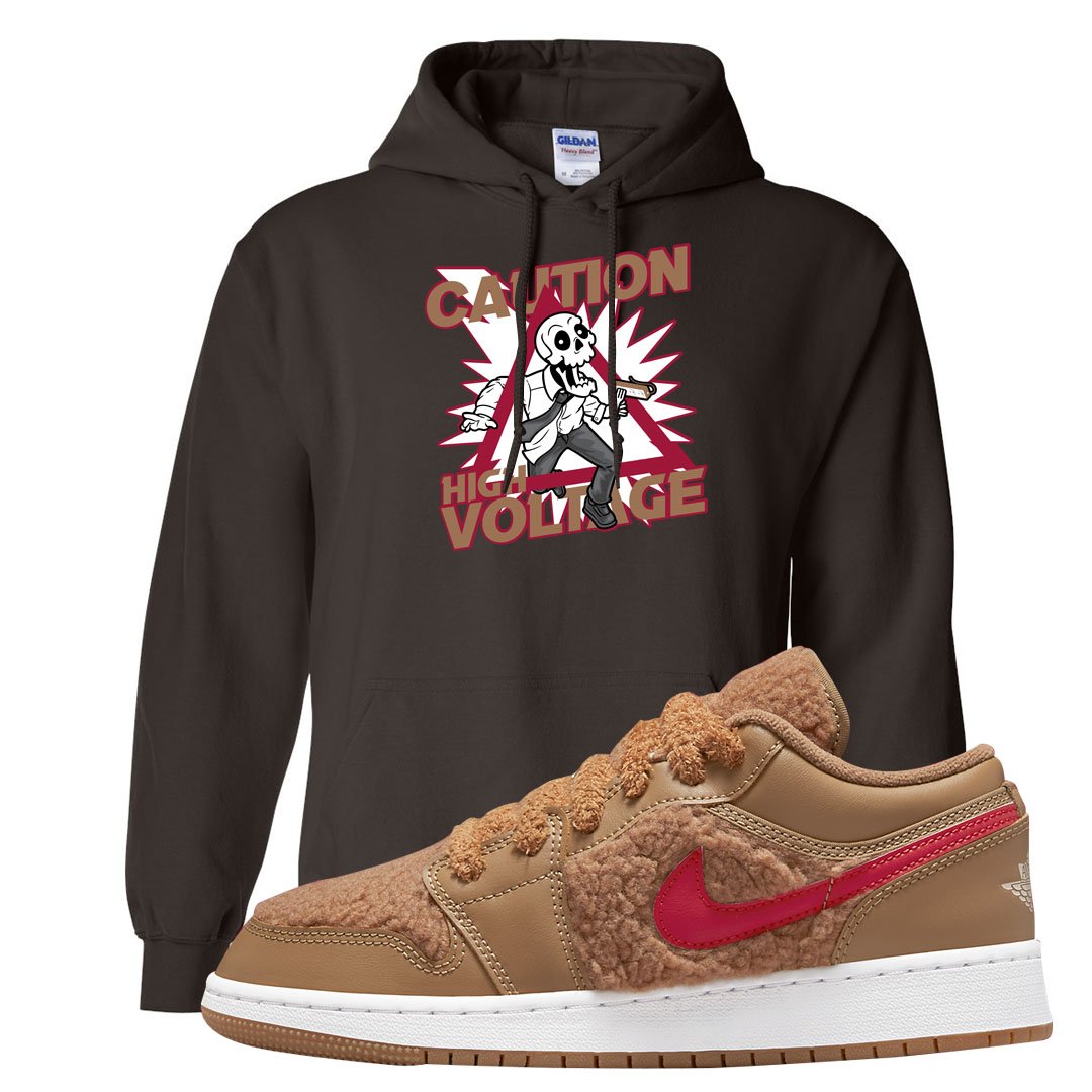 Teddy Bear Low 1s Hoodie | Caution High Voltage, Chocolate