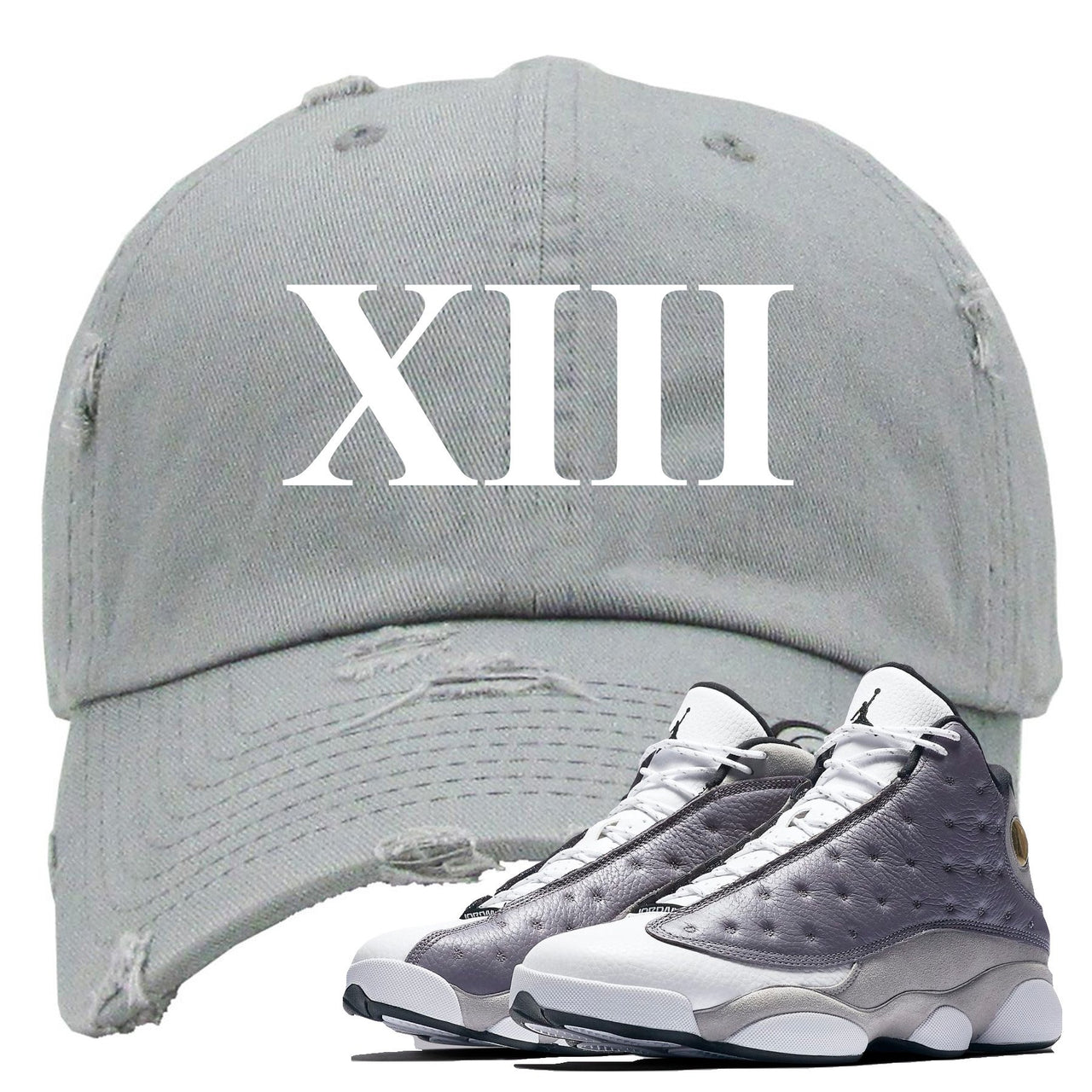 Atmosphere Grey 13s Distressed Dad Hat | XIII, Light Gray