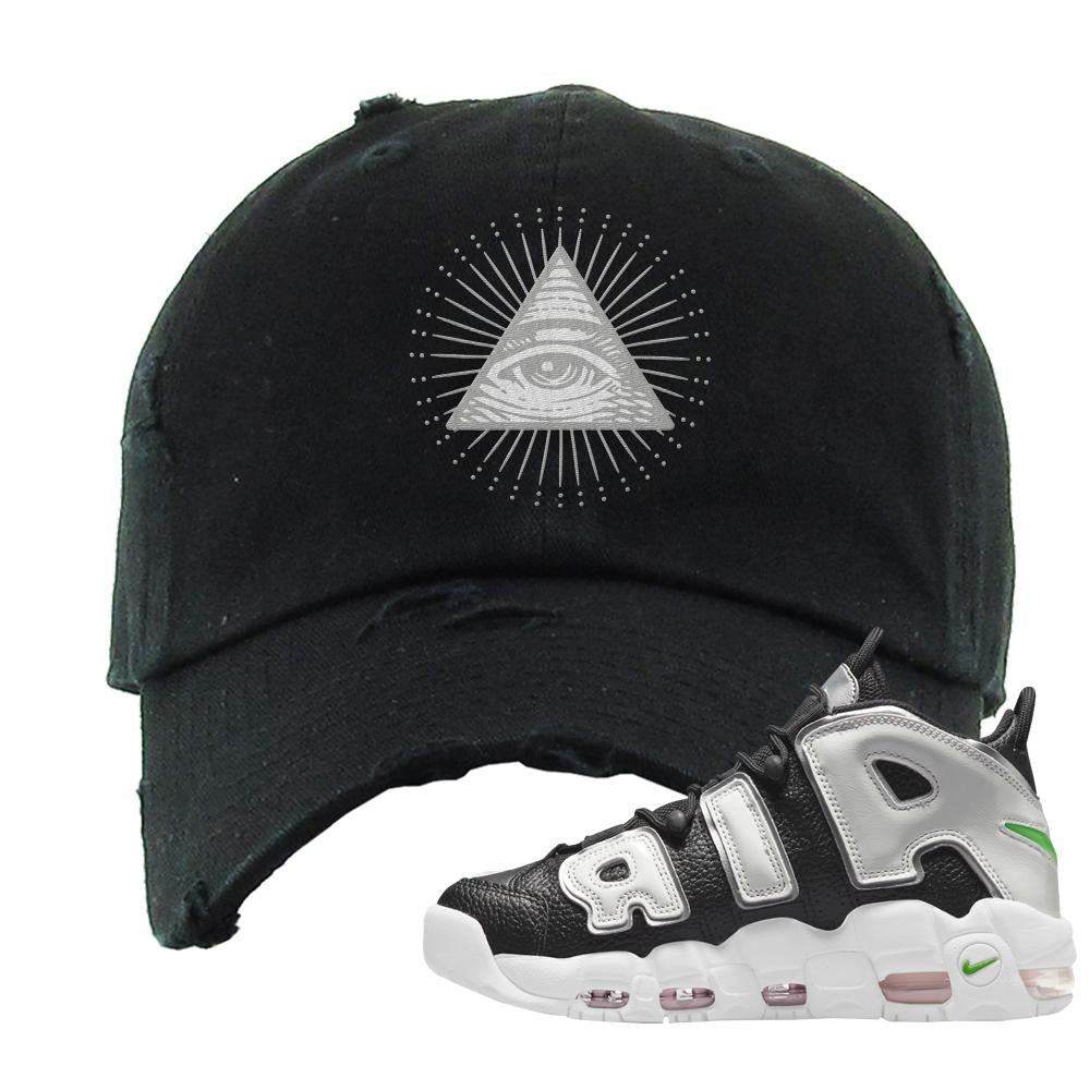 Black Silver Uptempos Distressed Dad Hat | All Seeing Eye, Black