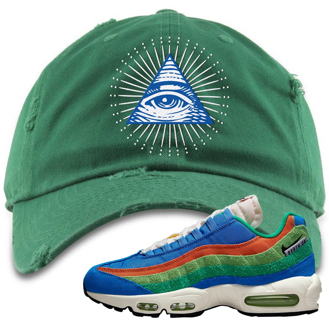 Light Blue Green AMRC 95s Distressed Dad Hat | All Seeing Eye, Kelly Green