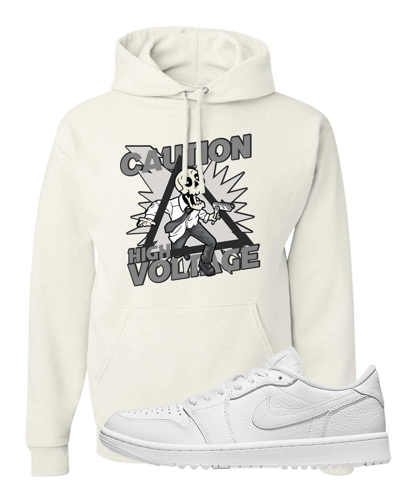 Triple White Golf Low 1s Hoodie | Caution High Voltage, White