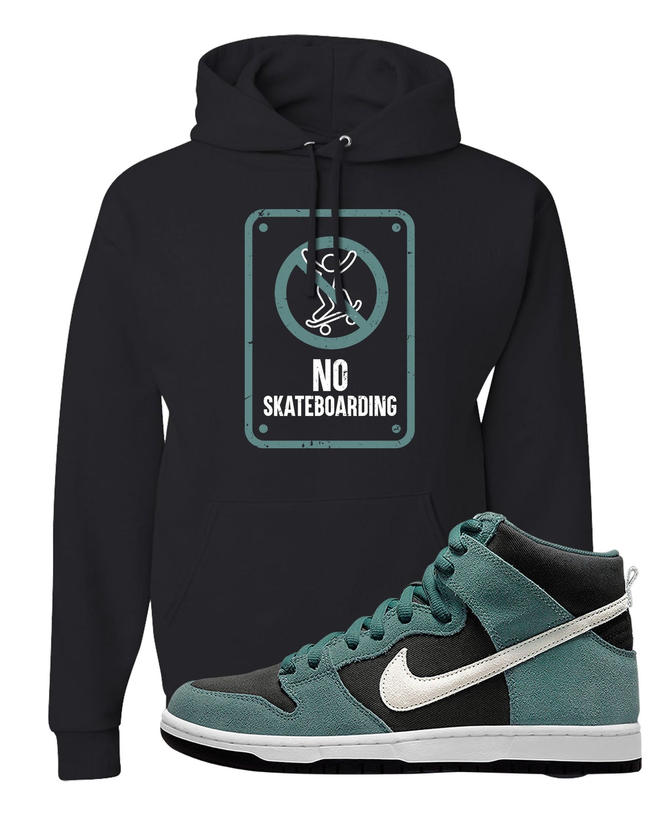 Green Suede High Dunks Hoodie | No Skating Sign, Black